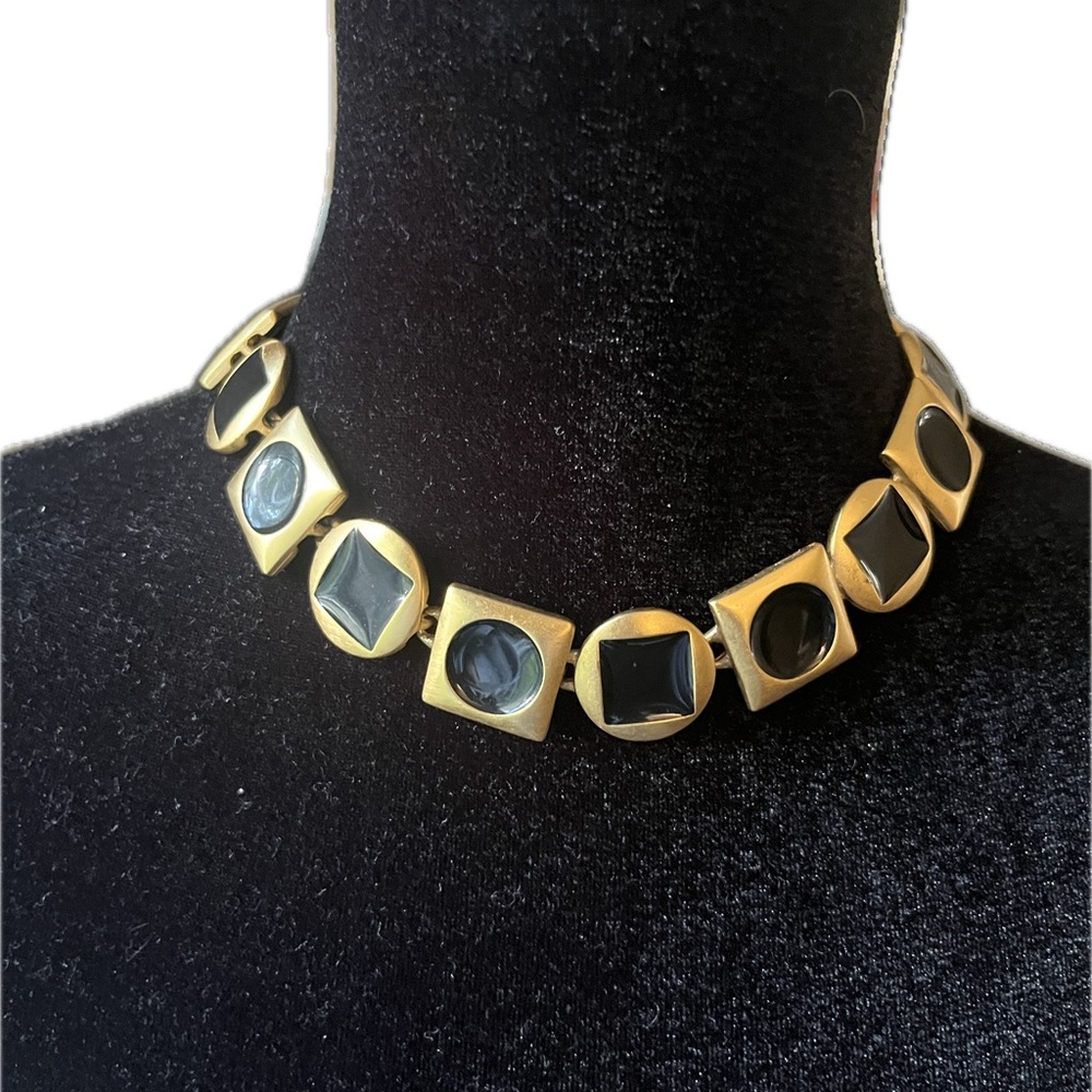 Vintage Anne Kline 1980's Black and gold Necklace
